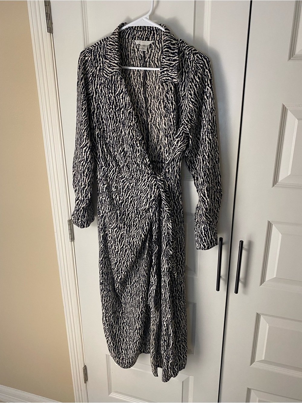 H&M Black and White Printed Wrap Midi Dress